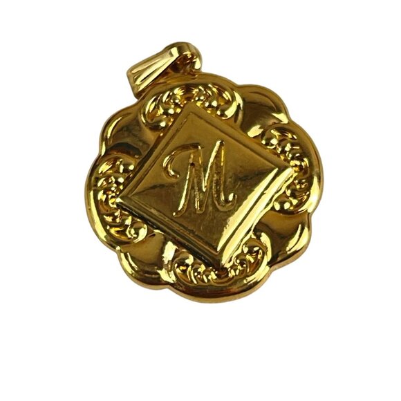 Avon Sparkle Pendant Initial M 1988 Gold-Tone Pendant With Ornate Diamond-Shaped - Picture 2 of 7